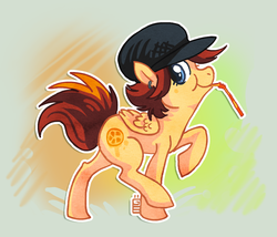 Size: 781x668 | Tagged: safe, artist:griffsnuff, oc, oc only, pony, appelsinrør, hat, mouth hold, solo, straw