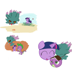 Size: 950x950 | Tagged: safe, artist:deepermadness, spike, twilight sparkle, misdreavus, g4, pokémon