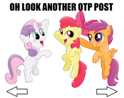 Size: 1253x993 | Tagged: safe, apple bloom, scootaloo, sweetie belle, g4, cutie mark crusaders, exploitable meme, meme, otp, simple background, vector, white background