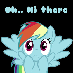 Size: 800x800 | Tagged: safe, rainbow dash, g4, fourth wall, image macro, inverted mouth, text