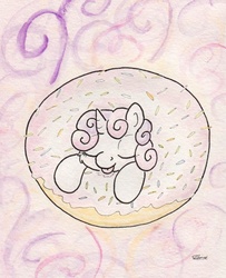 Size: 713x878 | Tagged: safe, artist:slightlyshade, sweetie belle, pony, g4, donut, female, solo, traditional art