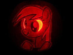 Size: 3072x2304 | Tagged: safe, artist:elviswjr, derpy hooves, pegasus, pony, g4, female, high res, irl, jack-o-lantern, mare, photo, pumpkin, scrunchy face, solo