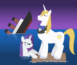 Size: 1228x1036 | Tagged: safe, artist:kutejnikov, prince blueblood, rarity, g4, angry, parody, titanic, wet, wet mane