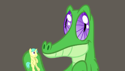 Size: 630x358 | Tagged: safe, edit, gummy, oc, oc:dusk, alligator, pony, unicorn, dusk's dawn, g4, fan animation, male, shocked, stallion