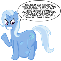 Size: 275x275 | Tagged: artist needed, safe, trixie, twilight sparkle, pony, unicorn, g4, belly, dialogue, female, mare, preylight, simple background, soft vore, solo, speech bubble, transparent background, trixie predamoon, vore