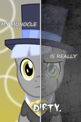 Size: 800x1200 | Tagged: safe, artist:the smiling pony, caesar, count caesar, two sided posters, g4, monocle, parody, solo, two sides