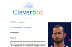 Size: 611x398 | Tagged: safe, sweetie belle, g4, cleverbot, cm punk, funny, irl, male, meme, misspelling, photo, sad, text, wwe
