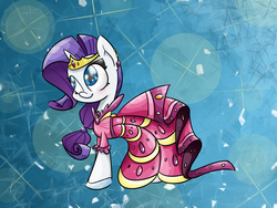 Size: 1200x900 | Tagged: safe, artist:lemon-heartss, rarity, pony, unicorn, g4, abstract background, blushing, clothes, dress, female, gala dress, mare, smiling, solo