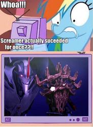 Size: 702x960 | Tagged: safe, rainbow dash, pony, g4, exploitable meme, meme, omega keys, starscream, starscream vs rainbow dash, transformers, tv meme