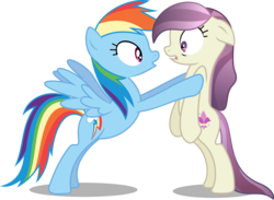 Size: 1600x1171 | Tagged: safe, artist:hourglass-vectors, fleur de verre, rainbow dash, crystal pony, earth pony, pegasus, pony, g4, season 3, the crystal empire, bipedal, duo, duo female, female, mare, shocked, simple background, transparent background, vector