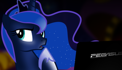 Size: 1600x918 | Tagged: safe, artist:tamalesyatole, princess luna, pony, g4, asus, computer, female, laptop computer, solo