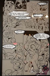 Size: 800x1200 | Tagged: safe, artist:andy price, idw, applejack, fluttershy, pinkie pie, rainbow dash, rarity, spike, twilight sparkle, dragon, earth pony, pegasus, pony, unicorn, g4, the return of queen chrysalis, dialogue, disguise, disguised changeling, facehoof, female, grin, male, mare, slit throat gesture, smiling, text, tongue out, wide eyes