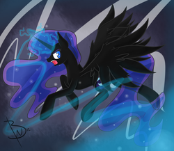 Size: 2300x2000 | Tagged: safe, artist:blackswhites, nightmare moon, pony, g4, female, high res, magic, missing accessory, solo