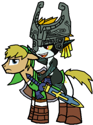 Size: 361x486 | Tagged: safe, pony, link, male, midna, ponified, riding, simple background, stallion, the legend of zelda, the legend of zelda: twilight princess