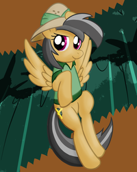 Size: 1021x1275 | Tagged: safe, artist:zanezandell, daring do, pegasus, pony, g4, female, floating, flying, jungle, solo