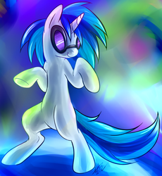 Size: 791x860 | Tagged: safe, artist:fizzy-dog, dj pon-3, vinyl scratch, pony, unicorn, g4, bipedal, female, hooves, horn, mare, smiling, solo, sunglasses