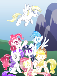 Size: 1600x2133 | Tagged: safe, artist:esipode, applejack, derpy hooves, fluttershy, pinkie pie, rainbow dash, rarity, twilight sparkle, pegasus, pony, g4, female, mare, vector