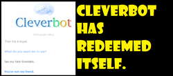 Size: 772x340 | Tagged: safe, scootaloo, g4, cleverbot, meme, no pony, redemption, text, yellow words