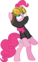 Size: 2000x3261 | Tagged: safe, artist:m99moron, pinkie pie, earth pony, pony, g4, season 3, the crystal empire, bipedal, catsuit, female, goggles, high res, looking up, mare, pinkie spy, rearing, simple background, solo, transparent background, vector