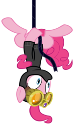 Size: 3000x4980 | Tagged: safe, artist:m99moron, pinkie pie, earth pony, pony, g4, season 3, the crystal empire, catsuit, female, goggles, mare, pinkie spy, rope, simple background, solo, transparent background, upside down, vector