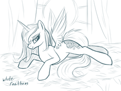 Size: 1024x768 | Tagged: safe, artist:rainbow, princess luna, pony, g4, female, monochrome, prone, sketch, solo