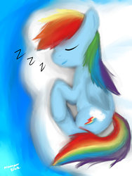 Size: 900x1200 | Tagged: safe, artist:nerusenpai, rainbow dash, g4, sleeping, zzz