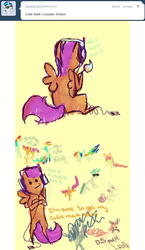 Size: 632x1091 | Tagged: safe, artist:feathersandink, scootaloo, g4, ask, comic, headphones, paintbrush, that scootaloo, tumblr