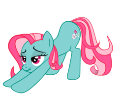 Size: 2415x1855 | Tagged: safe, artist:luckysmores, minty, earth pony, pony, g3, g4, exploitable meme, female, g3 to g4, generation leap, iwtcird, mare, scrunchy face, simple background, solo, stretching, transparent background