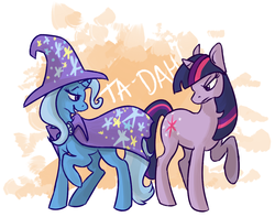 Size: 1035x816 | Tagged: safe, artist:voyeurs, trixie, twilight sparkle, g4, female, lesbian, ship:twixie, shipping