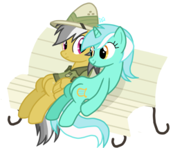 Size: 1400x1200 | Tagged: safe, artist:drumblastingquilava, daring do, lyra heartstrings, pegasus, pony, unicorn, g4, bench, duo, duo female, female, mare, simple background, sitting, transparent background