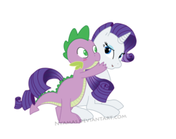 Size: 1720x1360 | Tagged: safe, artist:nyamas, rarity, spike, dragon, pony, unicorn, g4, blushing, female, interspecies, male, mare, ship:sparity, shipping, simple background, straight, transparent background