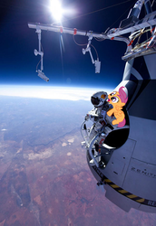 Size: 500x726 | Tagged: safe, scootaloo, pony, g4, felix baumgartner, irl, photo, ponies in real life, skydiver, vector