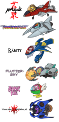 Size: 800x1653 | Tagged: safe, artist:stupjam, applejack, fluttershy, pinkie pie, rainbow dash, rarity, twilight sparkle, g4, einhander, fantasy zone, gradius, mane six, opa-opa, r-type, radiant silvergun, raiden (game), shooting game, simple background, transparent background, video game