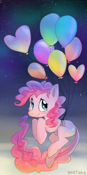 Size: 1100x2200 | Tagged: safe, artist:hektious, pinkie pie, earth pony, pony, g4, atmosphere, balloon, cute, diapinkes, female, flying, solo, stars, then watch her balloons lift her up to the sky