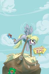 Size: 1000x1516 | Tagged: safe, artist:amy mebberson, idw, official comic, derpy hooves, rainbow dash, pegasus, pony, g4, official, box, comic, comic book, cover, female, idw advertisement, mail, mare, muffin, no logo, textless