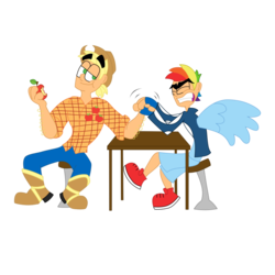 Size: 900x900 | Tagged: safe, artist:luckytan-man, applejack, rainbow dash, human, g4, applejack (male), arm wrestling, clothes, duo, duo male, humanized, male, rainbow blitz, rule 63, simple background, transparent background, winged humanization, wings