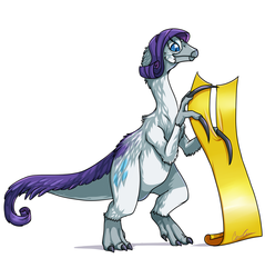 Size: 1280x1340 | Tagged: safe, artist:vertizontal, rarity, dinosaur, feathered dinosaur, therizinosaurus, g4, claws, cutting, dinosaurified, fabric, female, simple background, solo, species swap, tickle chicken, white background