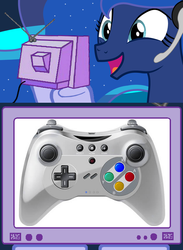 Size: 563x769 | Tagged: safe, princess luna, pony, gamer luna, g4, controller, exploitable meme, meme, tv meme, wii u