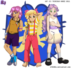 Size: 800x761 | Tagged: safe, artist:ladyanidraws, apple bloom, scootaloo, sweetie belle, human, g4, cutie mark crusaders, female, humanized, simple background, transparent background