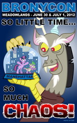 Size: 500x800 | Tagged: safe, artist:tim-kangaroo, discord, spike, twilight sparkle, bronycon, bronycon 2012, g4, poster, snow globe