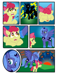 Size: 800x1024 | Tagged: safe, artist:tim-kangaroo, apple bloom, princess luna, g4, comic, s1 luna