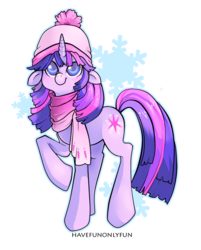 Size: 755x939 | Tagged: safe, artist:havefunonlyfun, twilight sparkle, pony, unicorn, g4, clothes, female, hat, mare, scarf, simple background, solo, transparent background, unicorn twilight