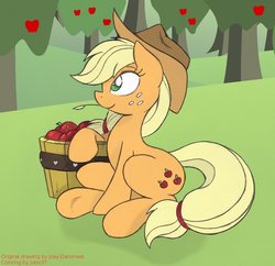 Size: 891x863 | Tagged: safe, artist:jobo37, artist:joey darkmeat, applejack, earth pony, pony, g4, apple, female, sitting, solo, straw, tree