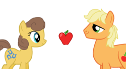 Size: 1273x704 | Tagged: safe, artist:starryoak, applejack, toffee, earth pony, pony, g4, applejack (male), female, hatless, male, missing accessory, rule 63, shipping, simple background, straight, toffeejack, transparent background