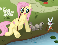 Size: 1500x1163 | Tagged: safe, artist:isegrim87, angel bunny, fluttershy, ferret, g4, circle of life, fishing