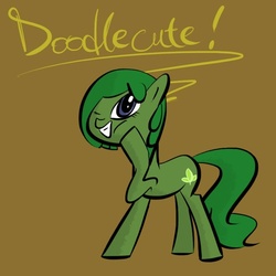 Size: 500x500 | Tagged: safe, oc, oc only, oc:doodlecute, earth pony, pony, dusk's dawn, female, mare, one eye closed, text, wink