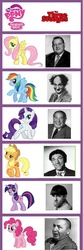 Size: 600x1815 | Tagged: safe, applejack, fluttershy, pinkie pie, rainbow dash, rarity, twilight sparkle, pony, g4, comparison, curly howard, curly joe derita, joe besser, larry fine, meta, moe howard, photo, shemp howard, the three stooges