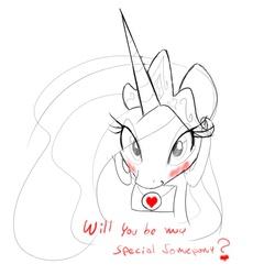 Size: 1000x1000 | Tagged: safe, artist:zev, princess celestia, pony, g4, adventure in the comments, blushing, female, mouth hold, solo, valentine