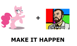 Size: 1023x609 | Tagged: safe, screencap, pinkie pie, human, mentally advanced series, g4, algernop krieger, all caps, archer (show), crossover, dr. krieger, duo, exploitable meme, juxtaposition bait, make it happen, meme, meta, simple background, white background