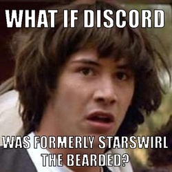 Size: 551x549 | Tagged: safe, discord, star swirl the bearded, g4, conspiracy keanu, discord is star swirl, exploitable meme, image macro, meme